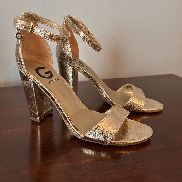 G by Guess Women’s Heels Gold Size 6.5 Chunky Heel Ankle Buckle - Picture 2 of 10